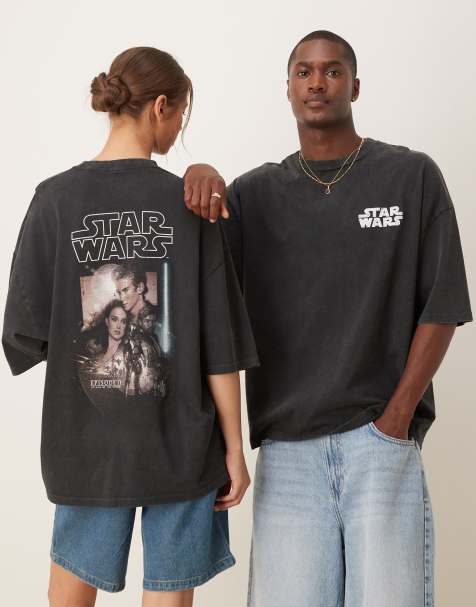 ASOS DESIGN unisex oversized t-shirt with Star Wars Episode II prints in washed black - view 1