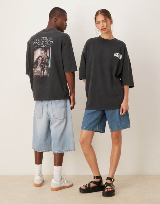 ASOS DESIGN unisex oversized t-shirt with Star Wars Episode II prints in washed black, 3 of 4