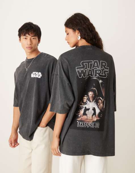 ASOS DESIGN Unisex oversized t-shirt with Star Wars Episode III prints in washed black - view 1