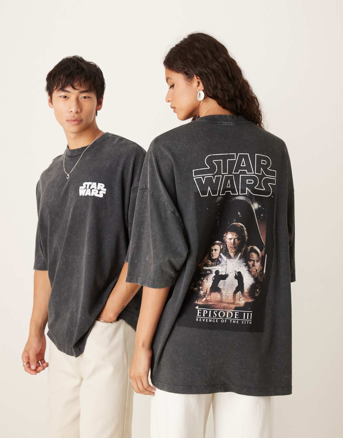 ASOS DESIGN unisex oversized t-shirt with Star Wars Episode III prints in washed black