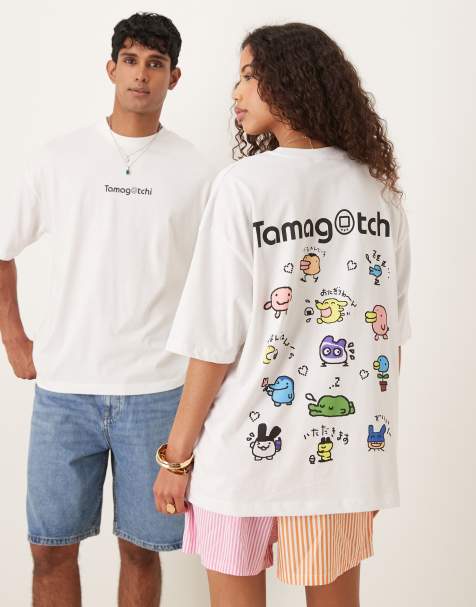 ASOS DESIGN unisex oversized T-shirt with Tamagotchi prints in white - view 1