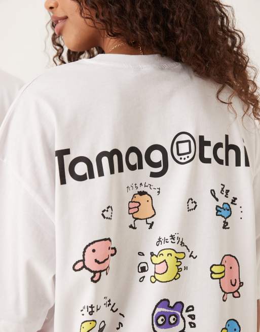 ASOS DESIGN unisex oversized T-shirt with Tamagotchi prints in white