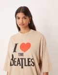 [ASOS DESIGN] ASOS DESIGN unisex oversized t-shirt with The Beatles print in beige-Neutral M Humus