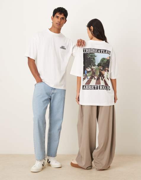 ASOS DESIGN Unisex oversized t-shirt with The Beatles prints in white - view 1
