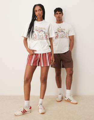 Asos Design Unisex Oversized T-shirt With The Flintstones Print In White