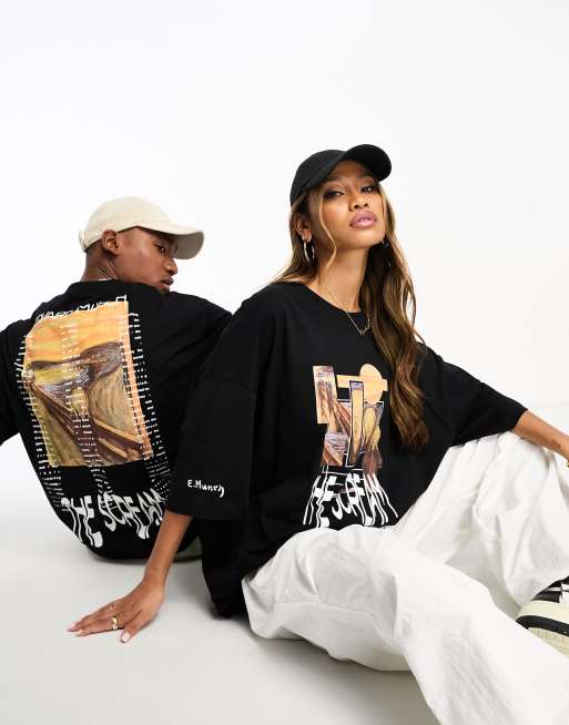 ASOS DESIGN unisex oversized t-shirt with The Scream prints in black