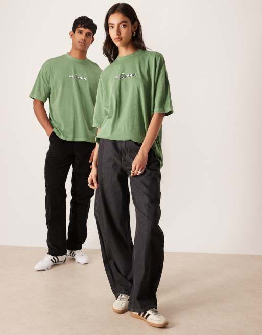 ASOS DESIGN unisex oversized T-shirt with The Simpsons Christmas print in dark green, 3 of 4