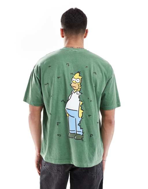 ASOS DESIGN unisex oversized T-shirt with The Simpsons Homer hedge print in washed green