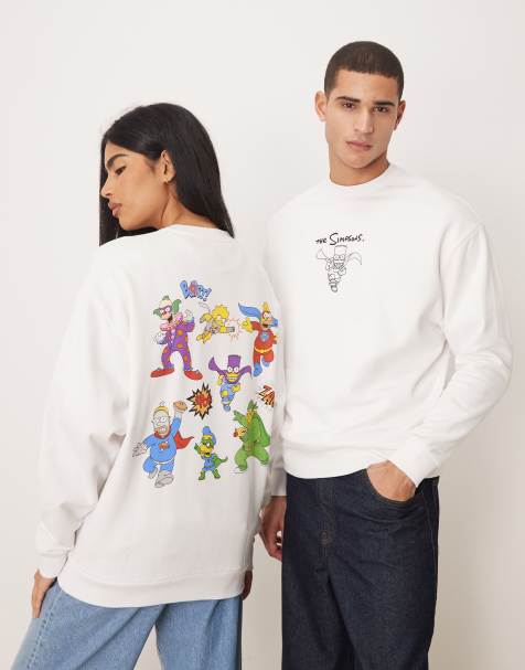 ASOS DESIGN unisex oversized sweat with the Simpsons print in white
