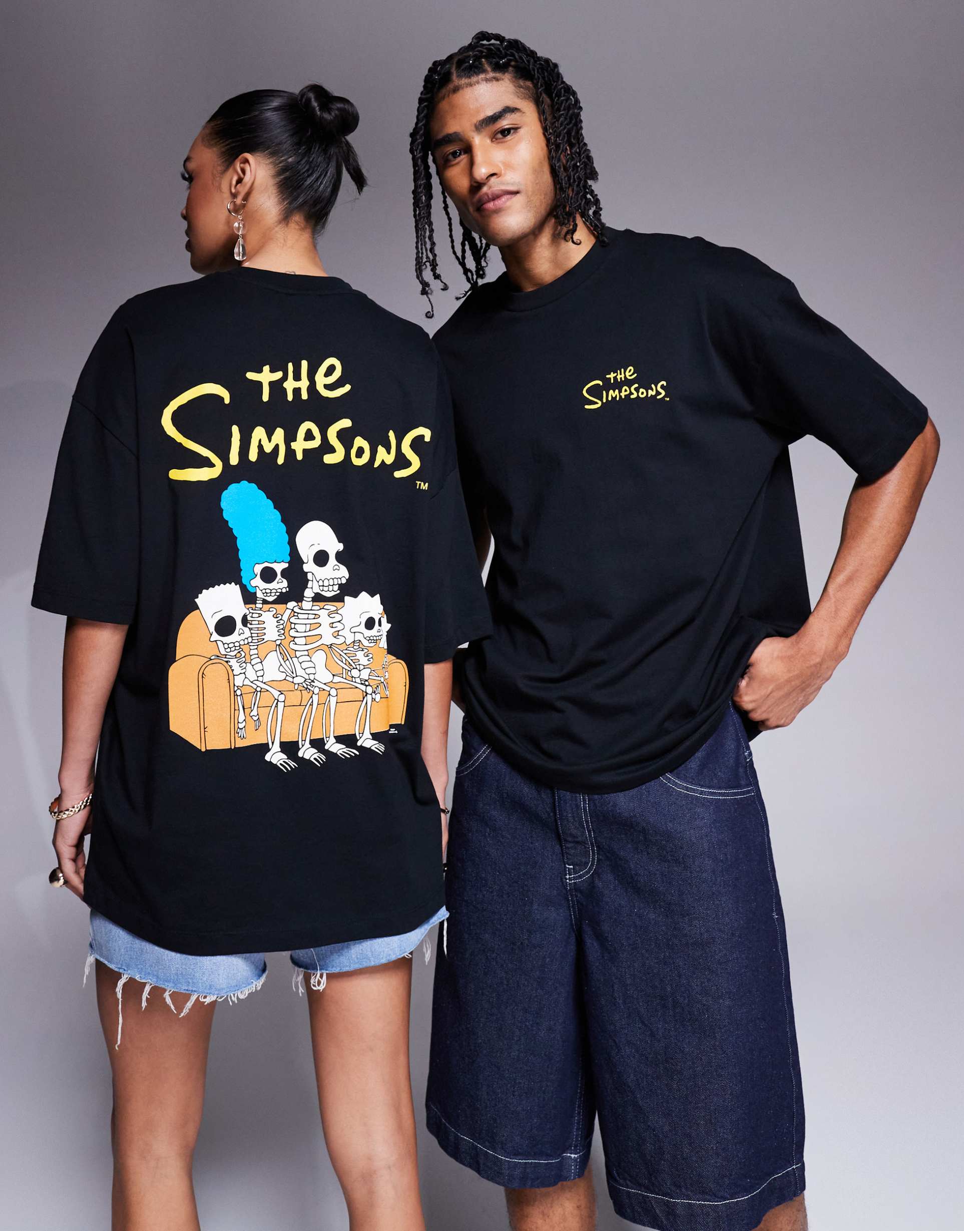 asos design unisex oversized t-shirt with the simpsons prints in black