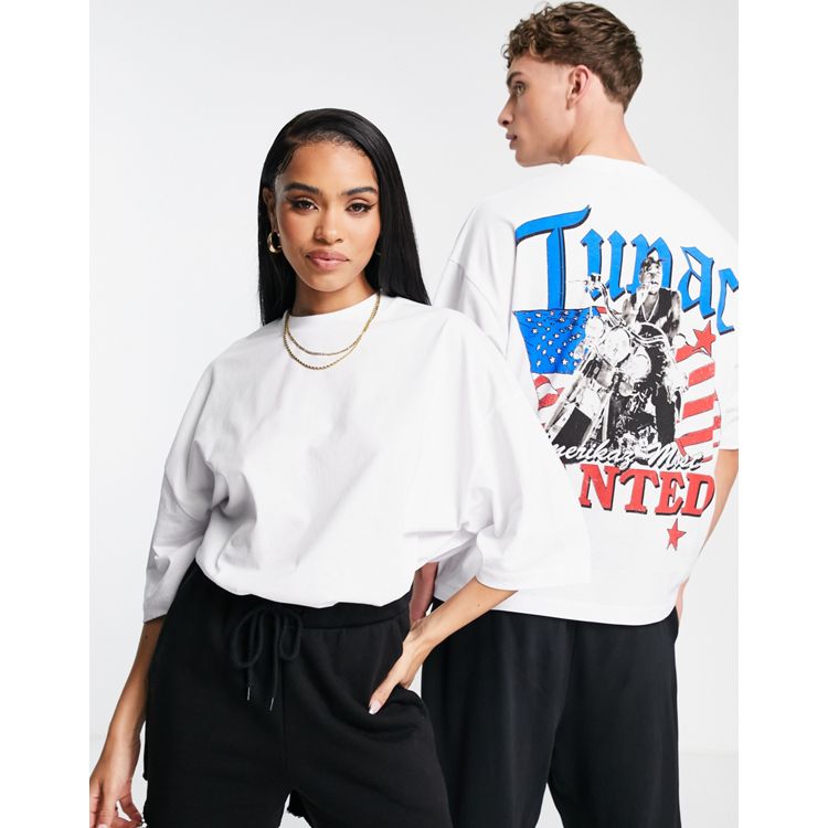 ASOS DESIGN unisex license oversized sweatshirt with Tupac prints in black