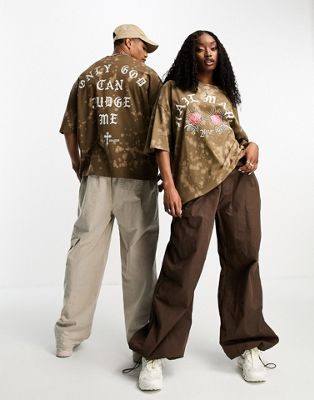 ASOS DESIGN unisex oversized t-shirt with Tupac prints in bleached brown - ASOS Price Checker