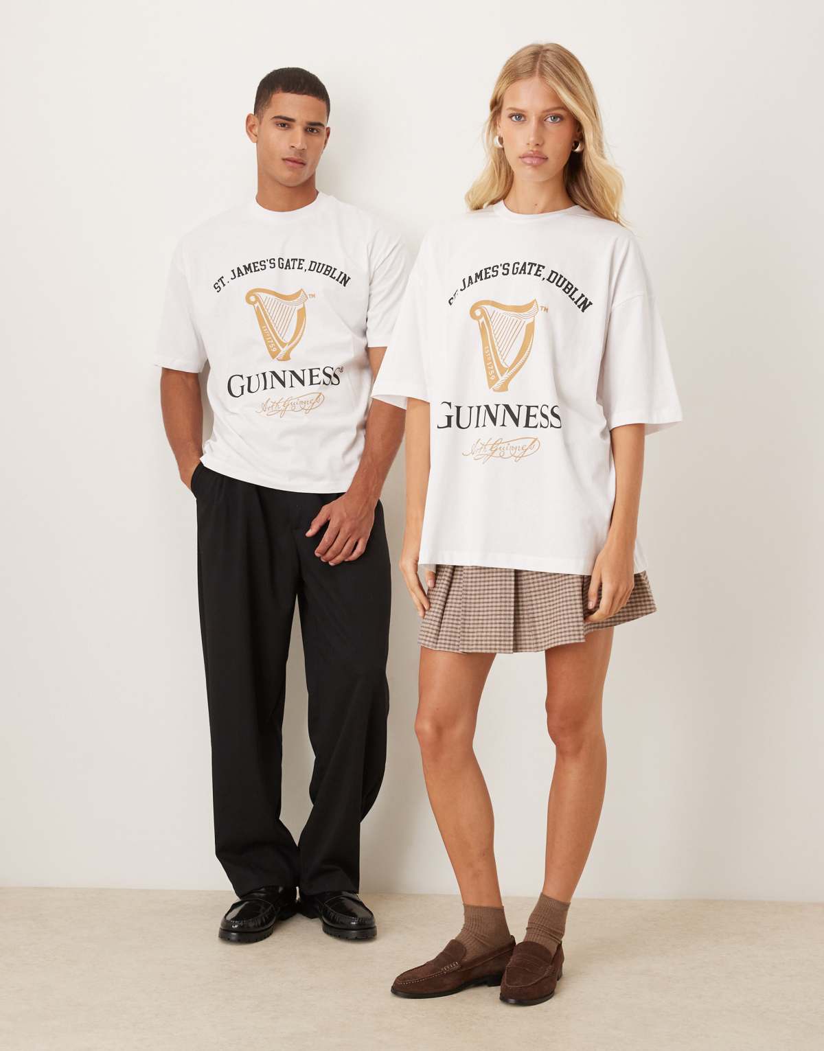 ASOS DESIGN unisex oversized t-shirt with vintage Guinness prints in white
