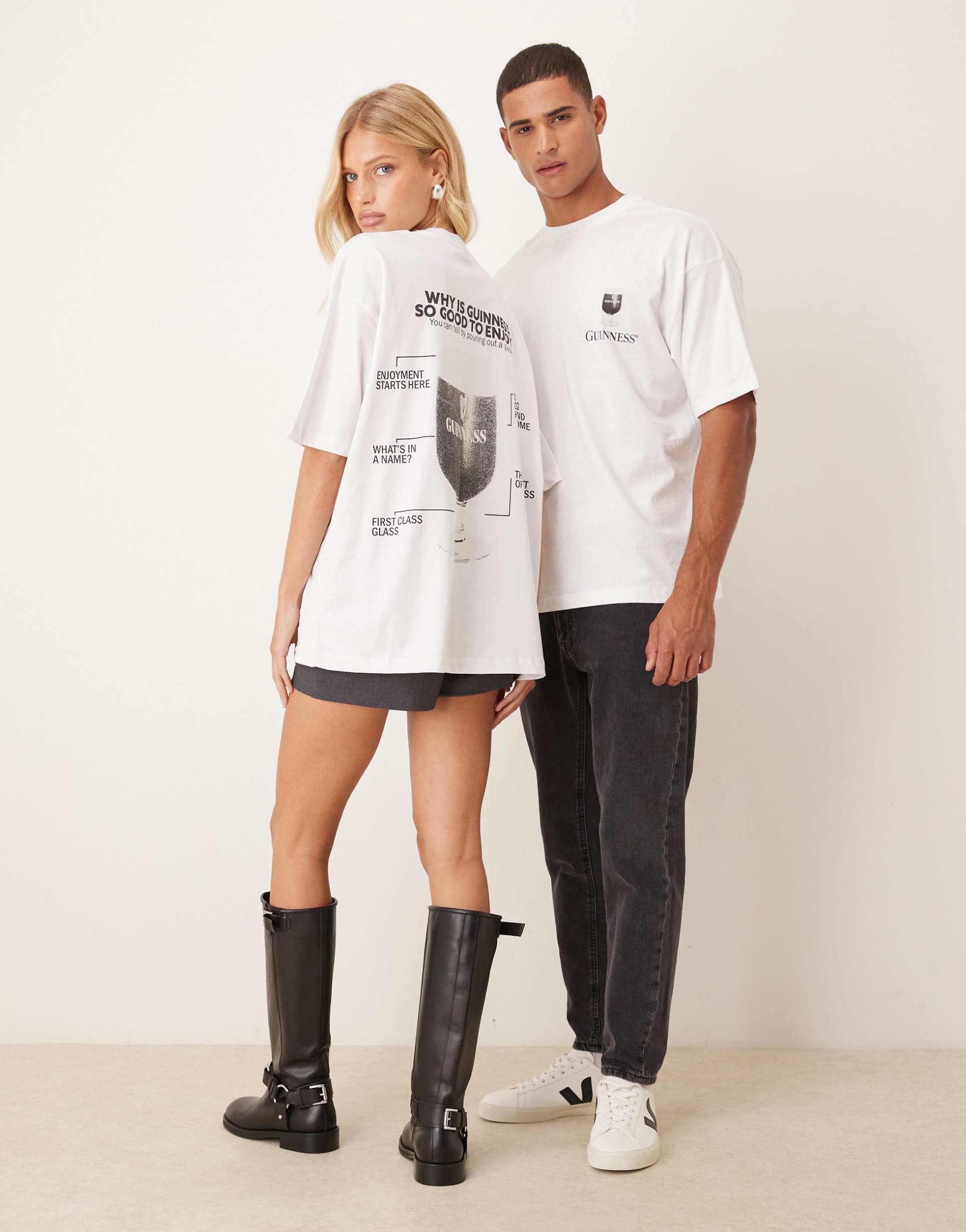 asos design unisex oversized t-shirt with vintage guinness prints in white