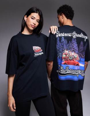 Asos Design Unisex Oversized T-shirt With Volkswagen Christmas Print In Black
