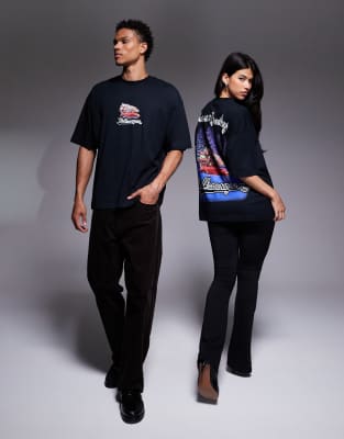 Asos Design Unisex Oversized T-shirt With Volkswagen Christmas Print In Black