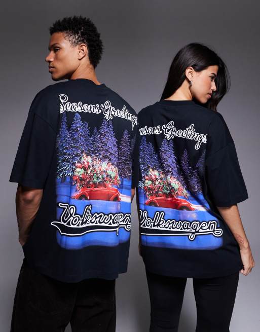 ASOS DESIGN Unisex oversized t-shirt with Volkswagen Christmas prints in black, 4 of 4