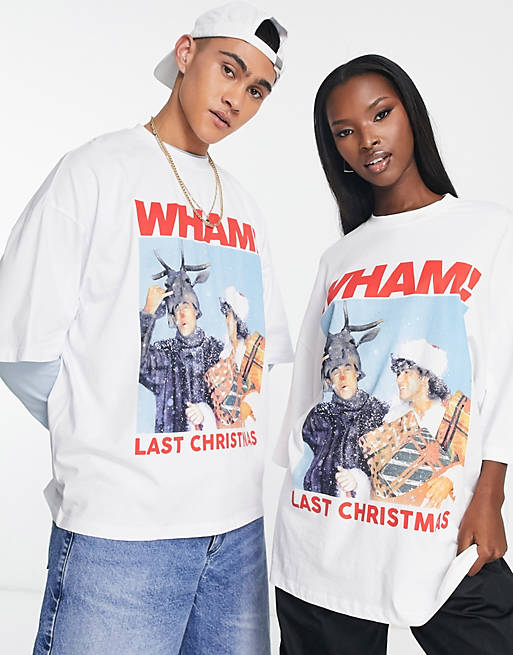 Geletterdheid Rechtdoor Korea ASOS DESIGN unisex oversized t-shirt with Wham Christmas print in white |  ASOS