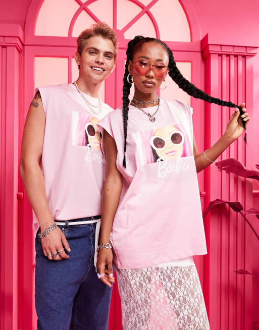 ASOS DESIGN unisex oversized tank top with Barbie print in pink