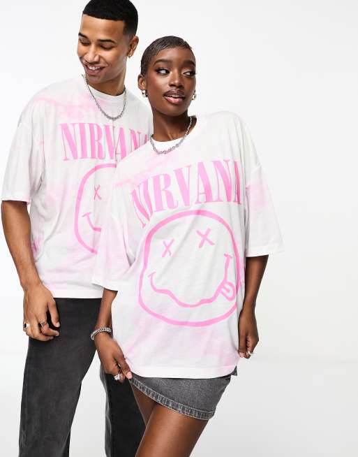 ASOS DESIGN unisex oversized tee with Nirvana print in pink wash