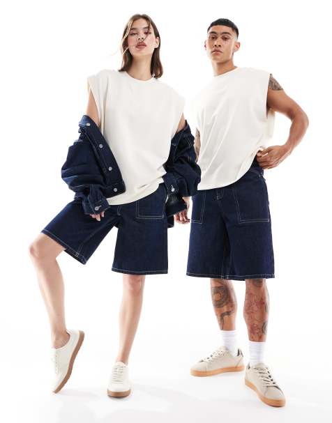 ASOS DESIGN unisex oversized vest with crew neck in beige - view 1
