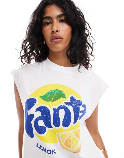 ASOS DESIGN unisex oversized vest with Fanta Lemon print in white, 2 of 4