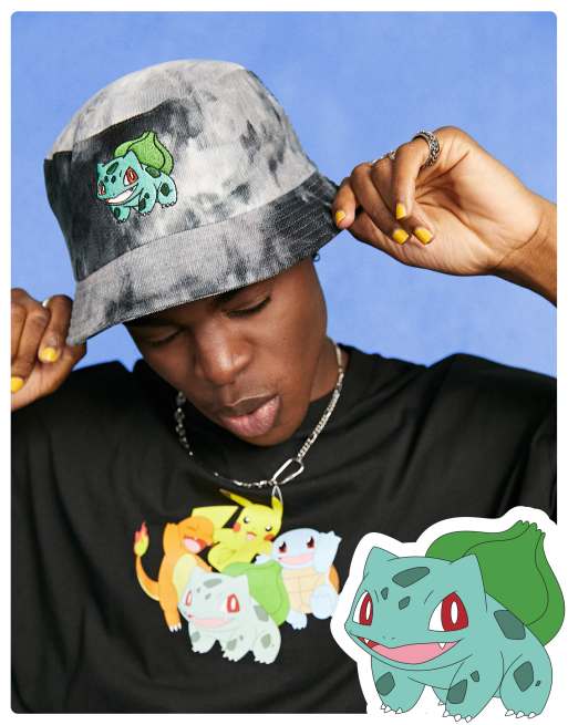 ASOS DESIGN - Unisex Pokémon bucket hat met Bulbasaur-borduursel in tie-dye corduroy 