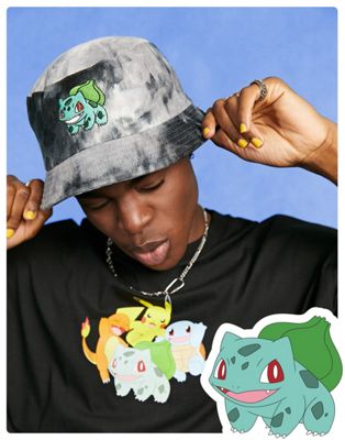 ASOS DESIGN Unisex Pokemon bucket hat with Bulbasaur embroidery in tie dye cord