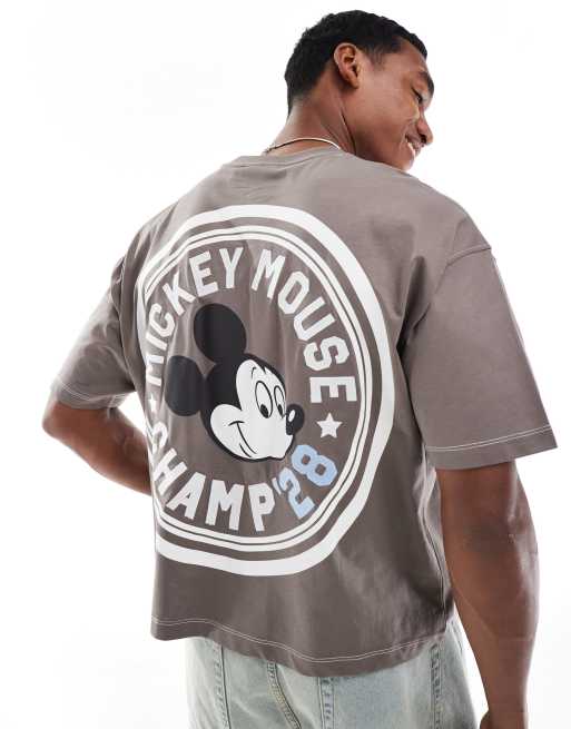 ASOS DESIGN - Unisex recht oversized T-shirt met Disney Mickey Mouse-prints in bruin, 4 van 4
