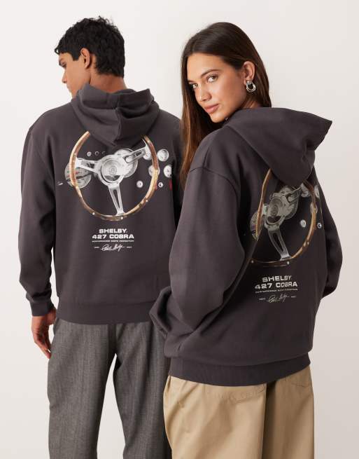 ASOS DESIGN – Unisex – Relaxed Fit Kapuzenpullover in Dunkelgrau mit Cobra-Lenkrad-Print, 3 von 4