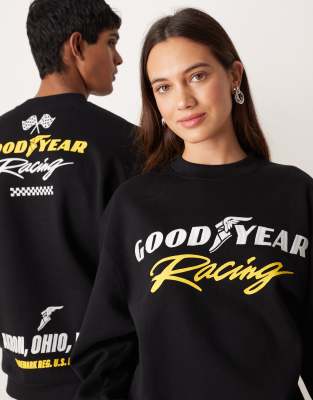 Unisex - Relaxed Fit Sweatshirt in Dunkelgrau mit Good Year Racing-Stickerei-Schwarz Schwarz M