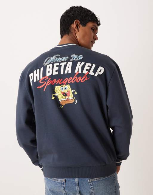 ASOS DESIGN – Unisex – Relaxed Fit Sweatshirt in Marineblau mit Sponge Bob-Aufdruck, 4 von 4