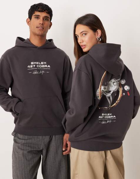 ASOS DESIGN unisex relaxed hoodie with Cobra wheel print in dark grey - view 1