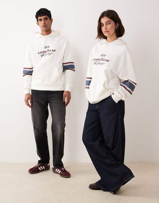 ASOS DESIGN unisex relaxed hoodie with Goodyear print in stone, 2 of 4