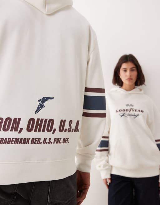ASOS DESIGN unisex relaxed hoodie with Goodyear print in stone, 4 of 4