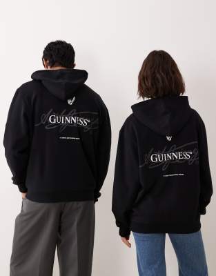 Asos Design Unisex Relaxed Hoodie With Guinness Print In Black