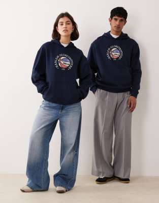 Asos Design Unisex Relaxed Hoodie With Harlem Globetrotters Basketball Prints In Blue