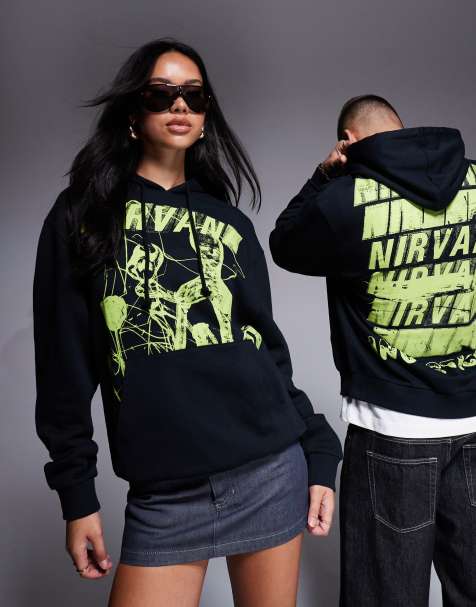 ASOS DESIGN unisex Relaxed hoodie with Nirvana Incesticide prints in black - view 1
