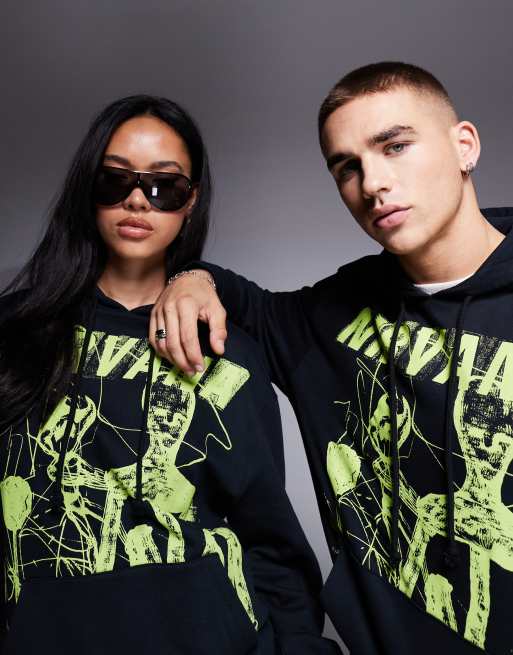 ASOS DESIGN unisex Relaxed hoodie with Nirvana Incesticide prints in black, 3 of 4