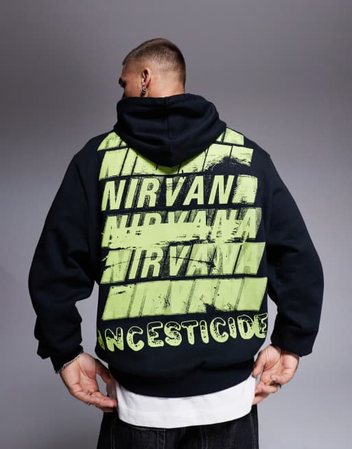 ASOS DESIGN unisex Relaxed hoodie with Nirvana Incesticide prints in black, 4 of 4