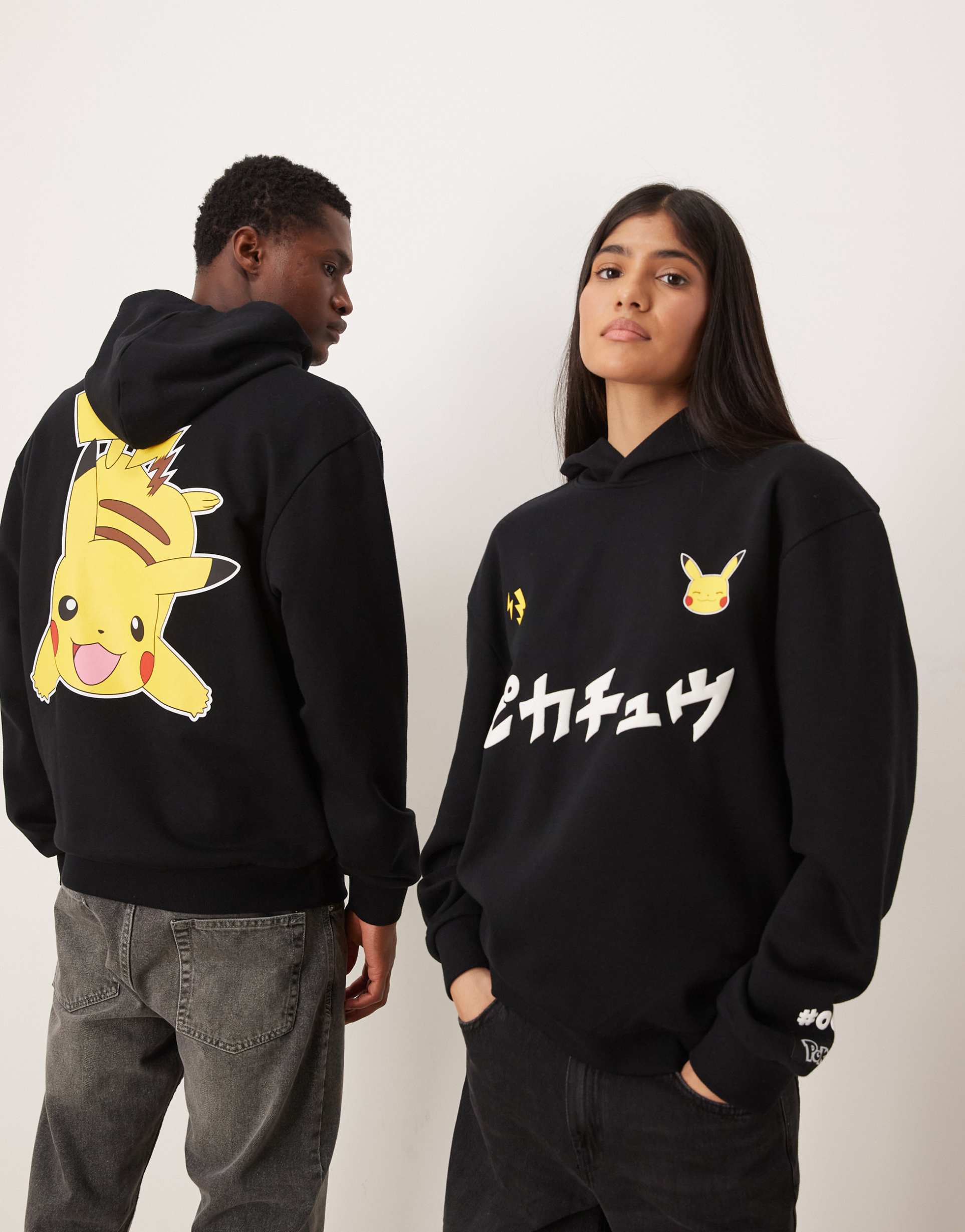 asos design unisex relaxed hoodie with pokémon pikachu print in black