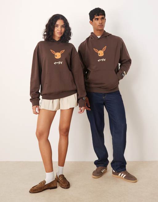 ASOS DESIGN unisex Relaxed hoodie with Pokemon print in brown, 3 of 4