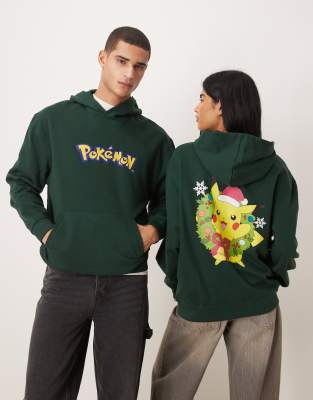 Asos Design Unisex Relaxed Hoodie With Pokemon Print In Green