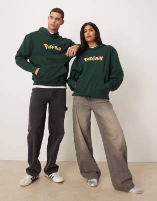 Asos Design Unisex Relaxed Hoodie With Pokemon Print In Green