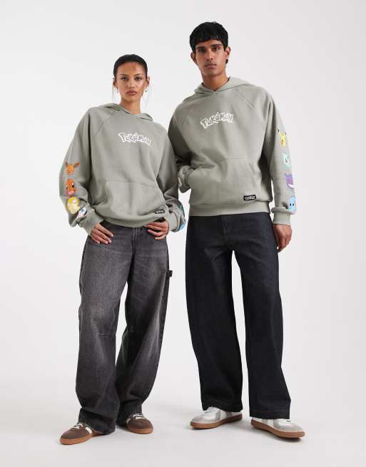 ASOS DESIGN Unisex relaxed hoodie with Pokémon prints in gray, 3 of 4