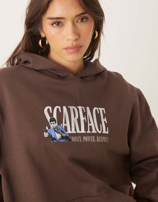 ASOS DESIGN unisex relaxed hoodie with Scarface print in brown