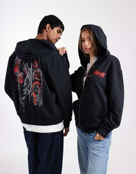 ASOS DESIGN Unisex relaxed hoodie with Slipknot prints in black - view 1