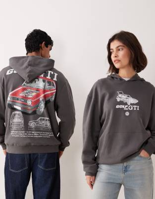 Asos Design Unisex Relaxed Hoodie With Volkswagen Prints In Gray