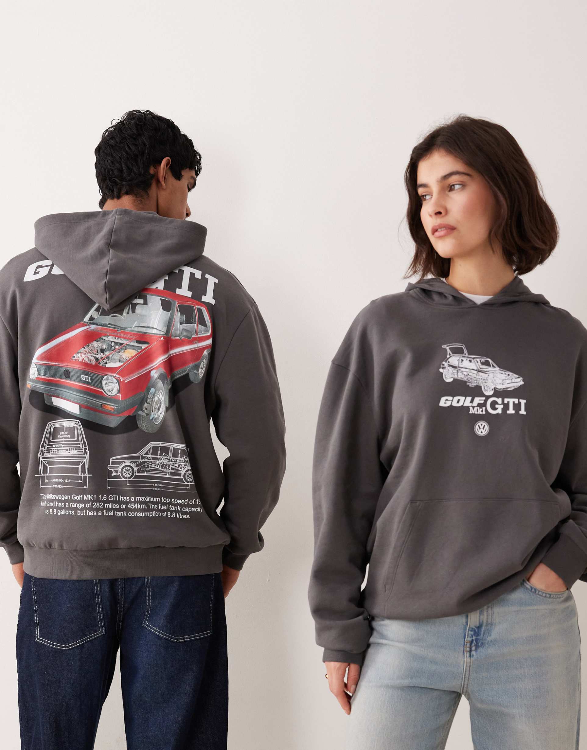 asos design unisex relaxed hoodie with volkswagen prints in gray