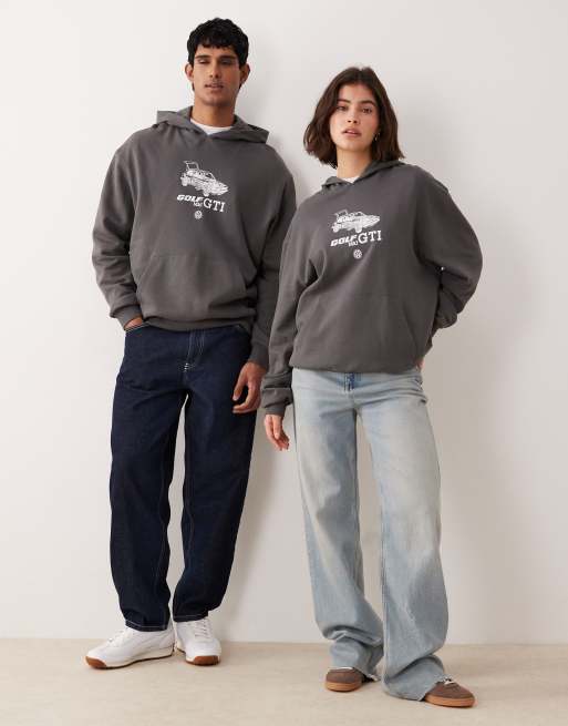 ASOS DESIGN Unisex relaxed hoodie with Volkswagen prints in gray, 2 of 4
